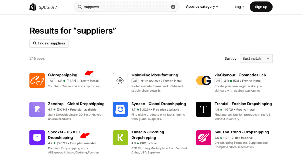 How to find a dropshipping supplier in the Shopify app store 