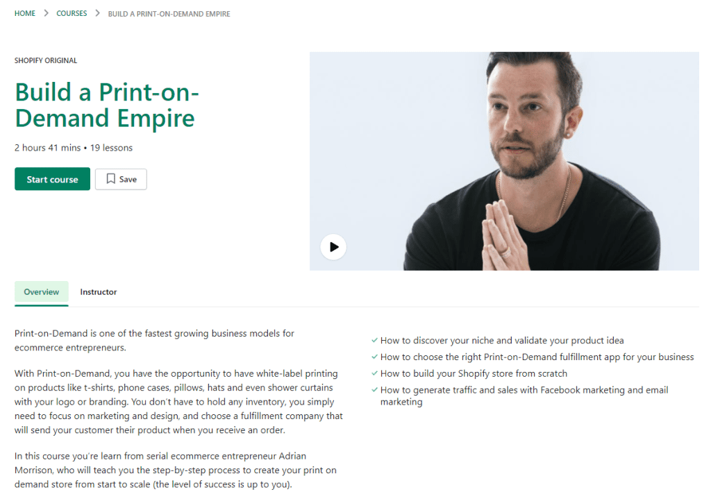 Free print on demand course on Shopify Learn