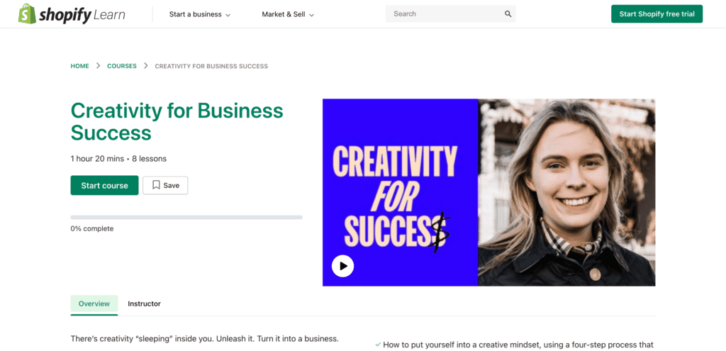 Creativity for business success Shopify Learn course