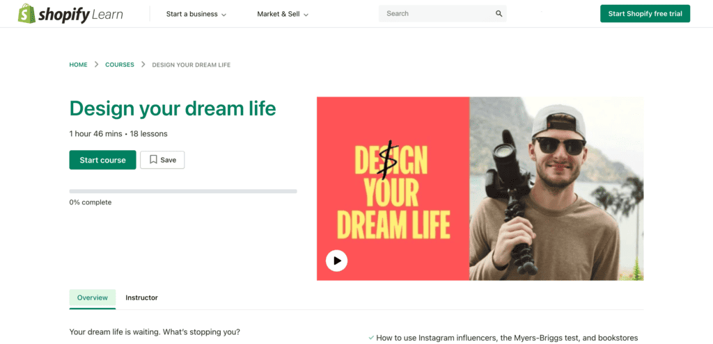 Design your dream life Shopify Learn course