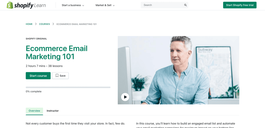 Ecommerce email marketing Shopify Learn course
