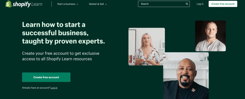 Homepage of Shopify Learn
