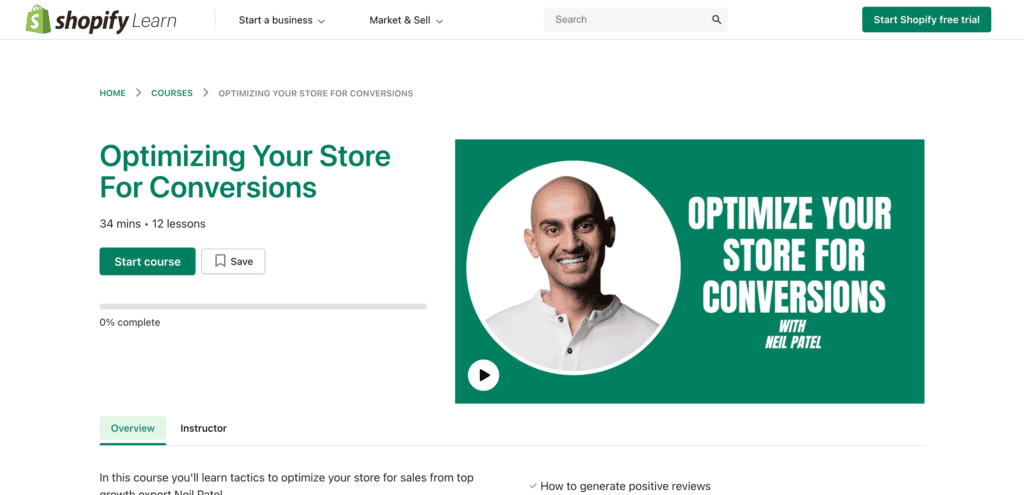 Optimizing your store for conversions Shopify Learn course
