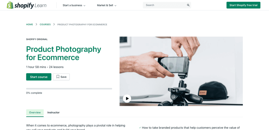 Product photography Shopify Learn course