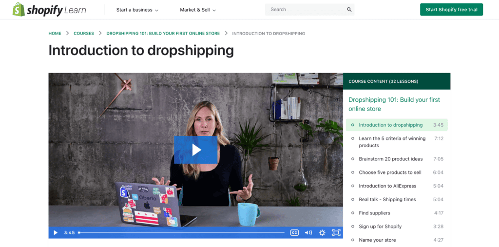 Dropshipping 101 Shopify Learn course