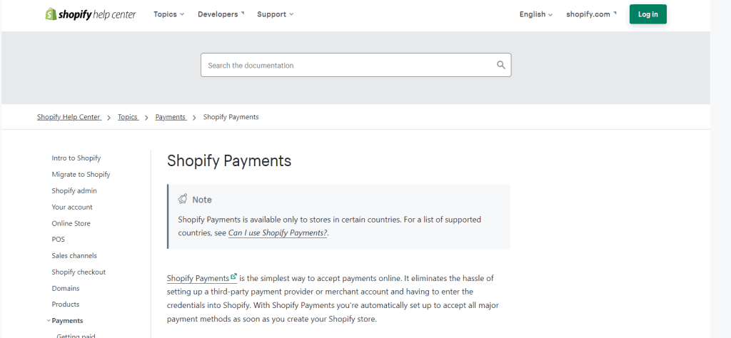 Shopify payments help center