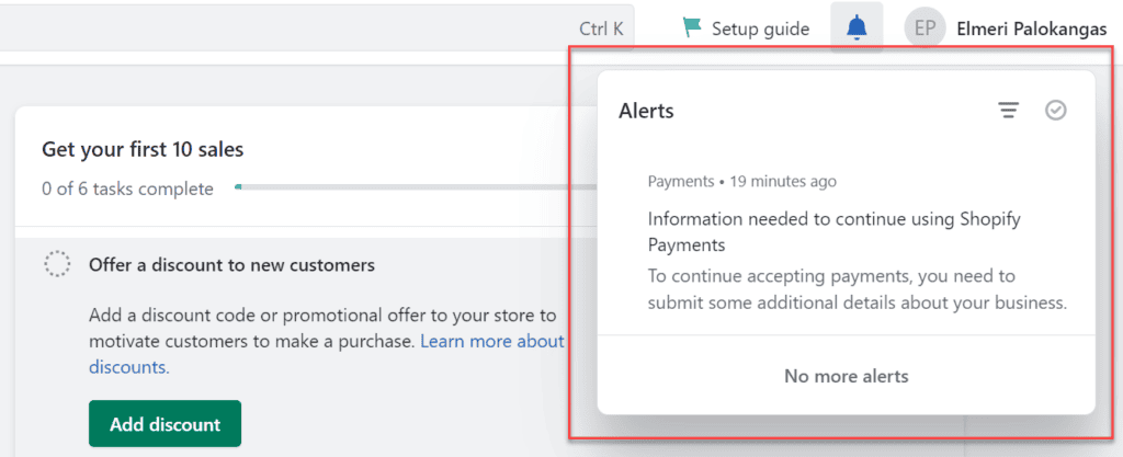Shopify payments verification on Shopify