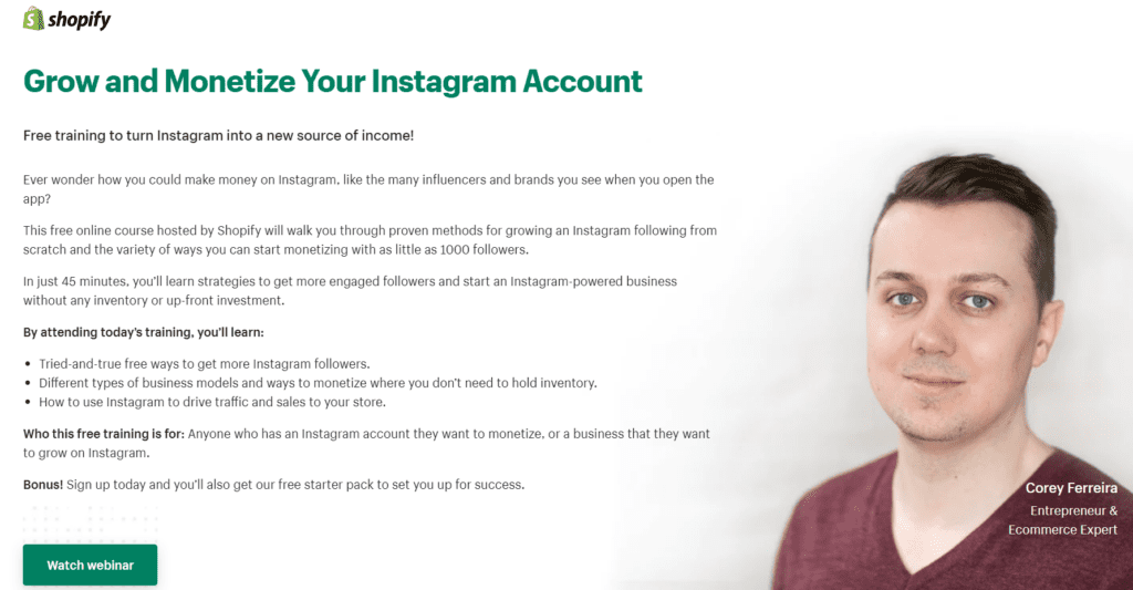 Shopify Webinar on growing an Instagram account