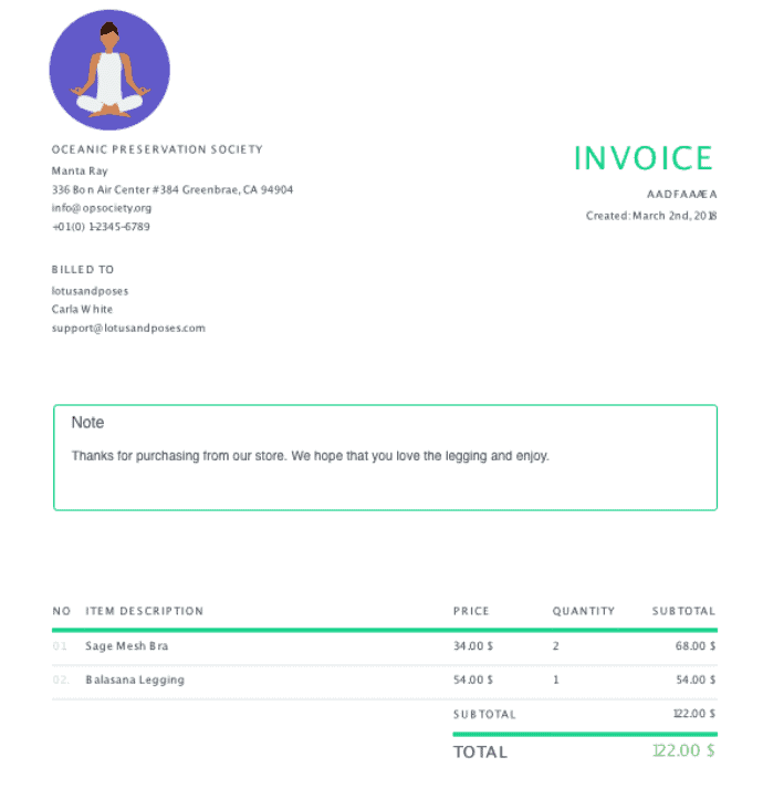 Spocket branded invoice example