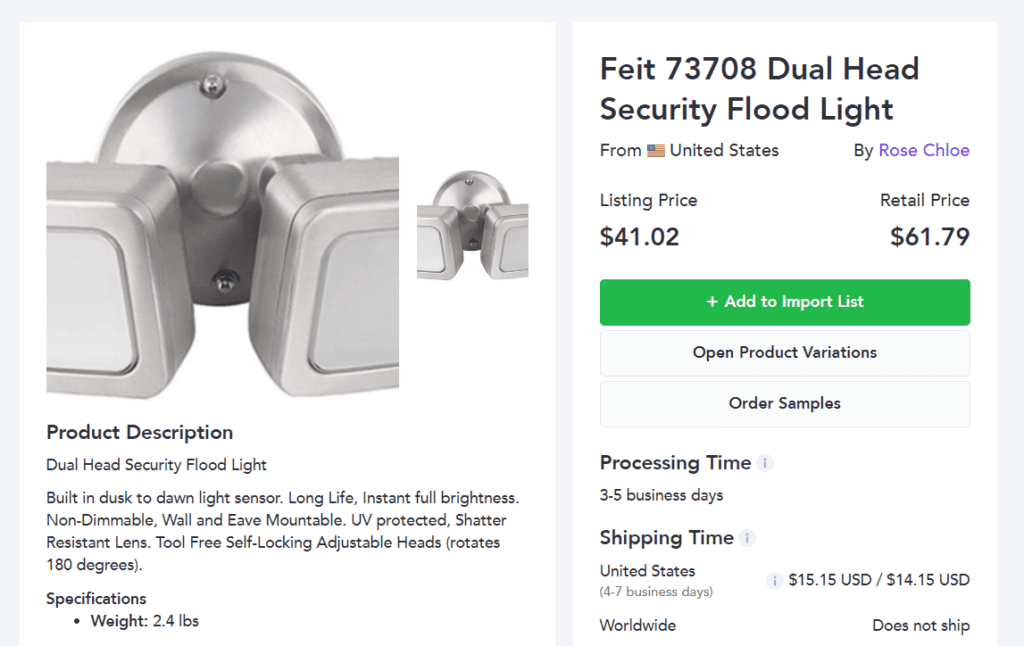 Security flood light on Spocket