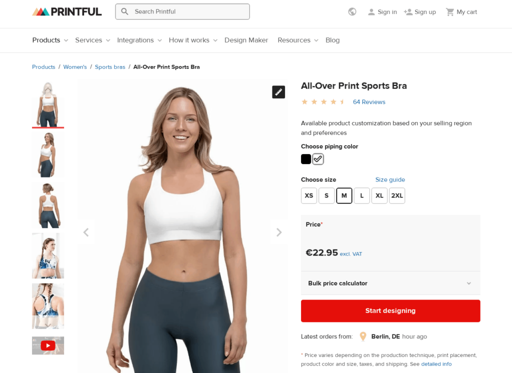 Printful Sports Bra private label dropshipping product example