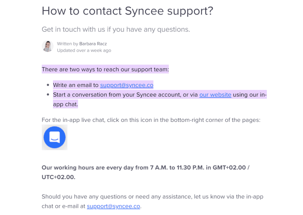 Support options of Syncee