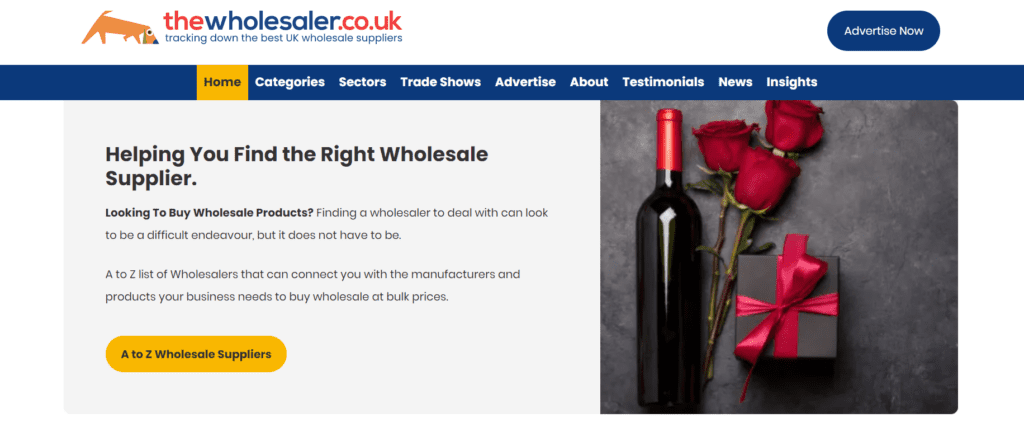 The Wholesaler homepage