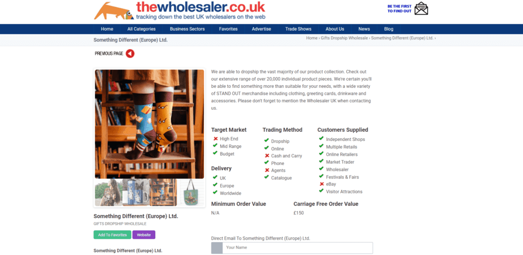 The Wholesaler supplier page example