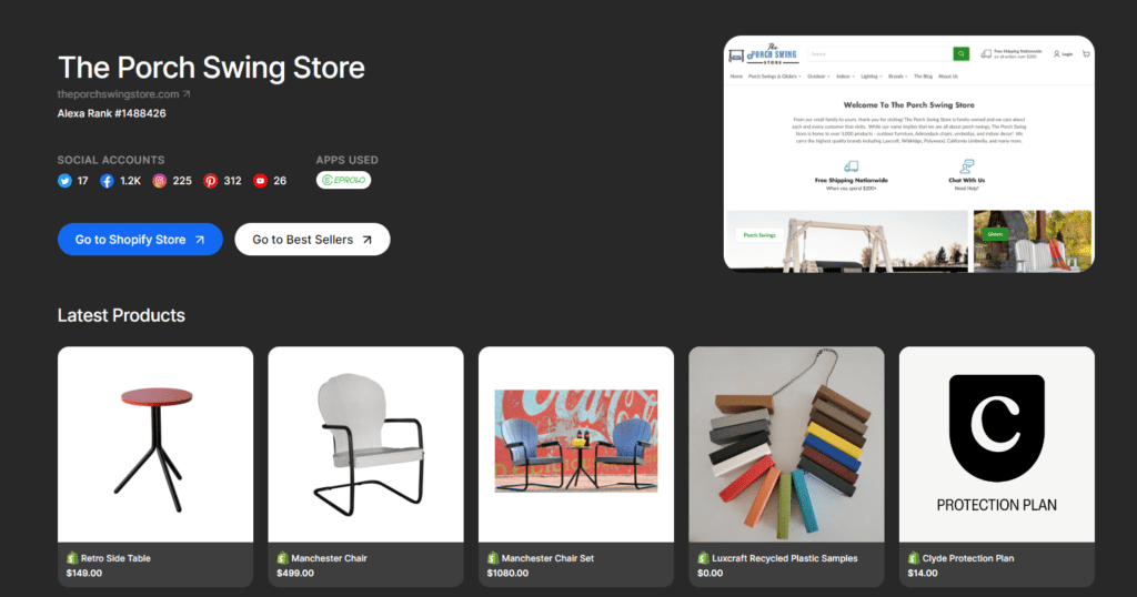 Example of a Thieve.co Store Search