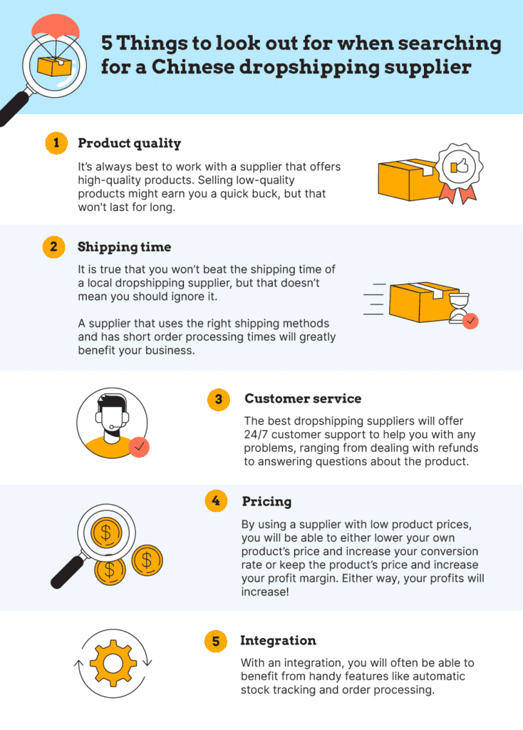 5 Things to look out for when searching for a Chinese dropshipping supplier - Infographic