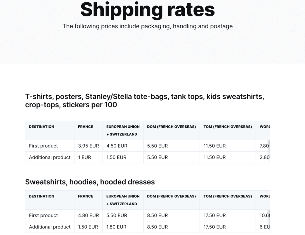 TPOP shipping rates