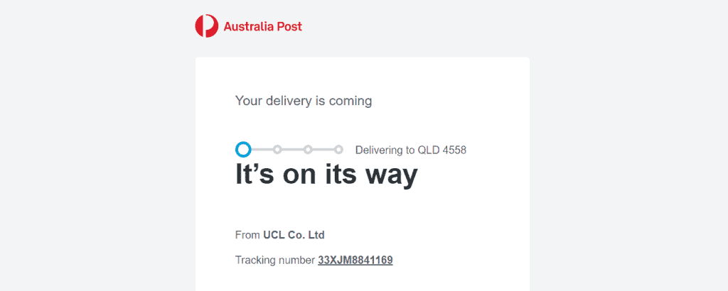 Tracking number in a shipping confirmation email example
