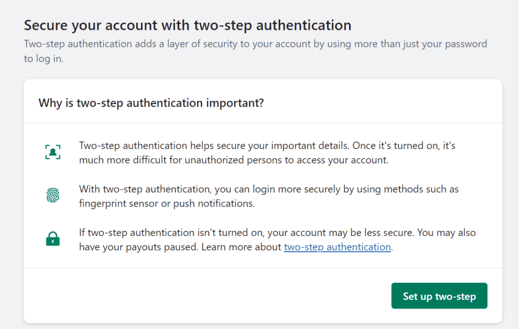 Two step authentication of Shopify
