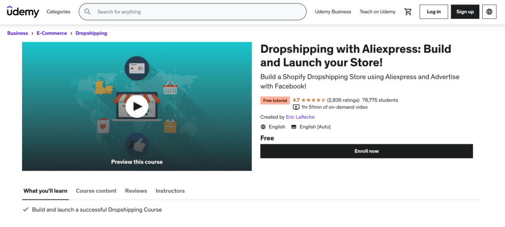 Udemy dropshipping with AliExpress course 