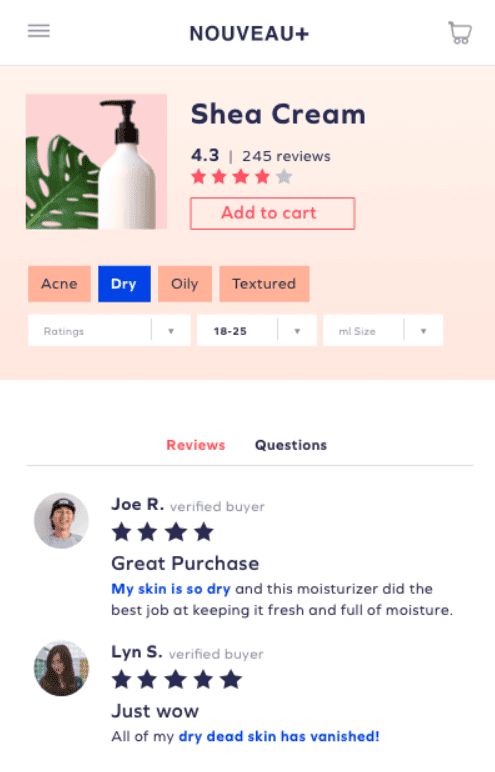 Yotpo highlihgted reviews example